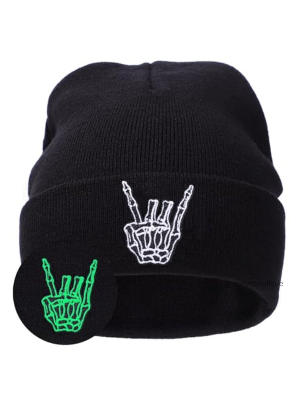 Glow in The Dark Beanie Hat Skull Graphic Cuff Rib-Knit